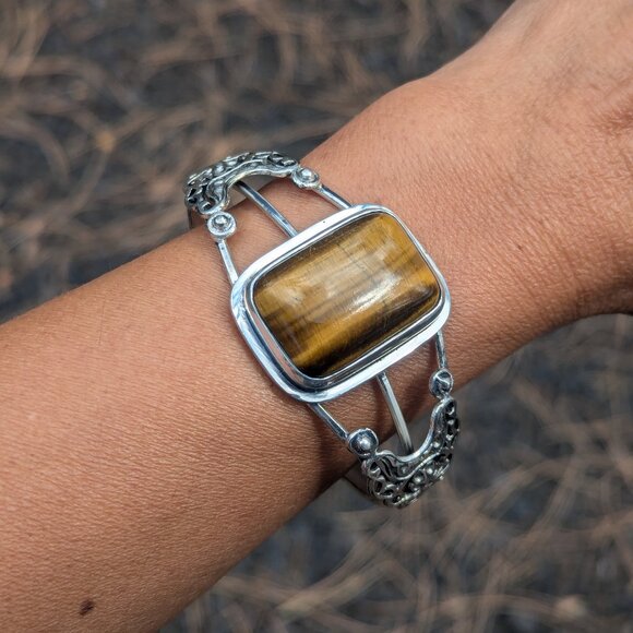 Handcrafted Native American Tiger‎ Eye Stone Bracelet Genuine Jewelry Sz 7.5**